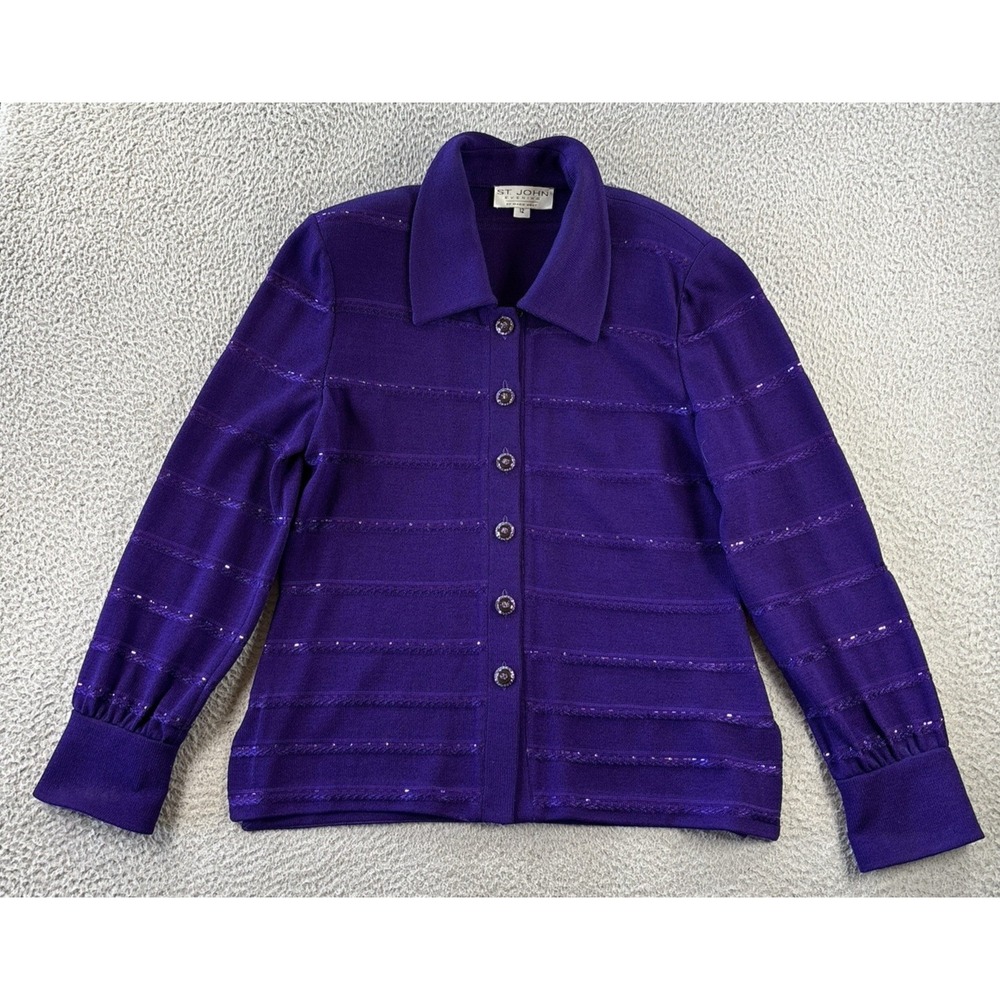 Vintage St John Evening Jacket Womens 12 Purple Santana Knit Sequin Crystal 80s